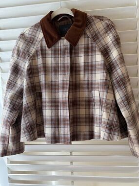Sold Out Zara Brown and Cream Plaid Coat with Brown Contrast Collar